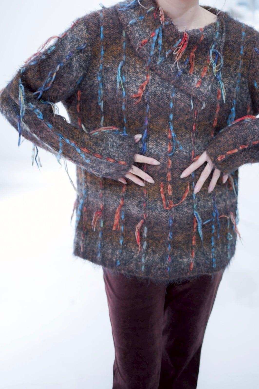 colorful fringe shaggy knit