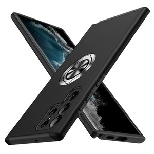 【在庫のみ】Galaxy S24 Ultra ケース リング付き 耐衝撃 tpu pc 二重構造 全面保護 一体型スマホケース ギャラクシーs24 ultra ケース 衝撃吸収 シリコン 360°回転 スタンド機能 軽量 薄型 車載ホルダー対応 米軍MIL規格 指紋防止 人気 携帯カバー 黒 ZW75-89