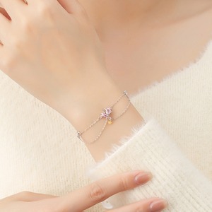 おしゃれ ピンク ハート 王冠 シルバー ブレスレット[102]