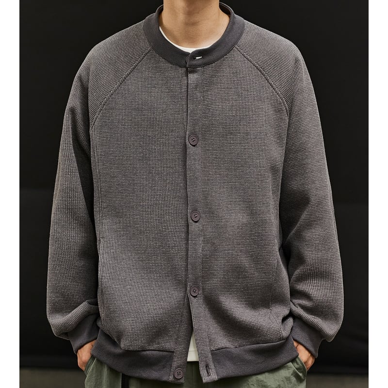 ワッフル生地ラグランスリーブボタンカーディガン A18638