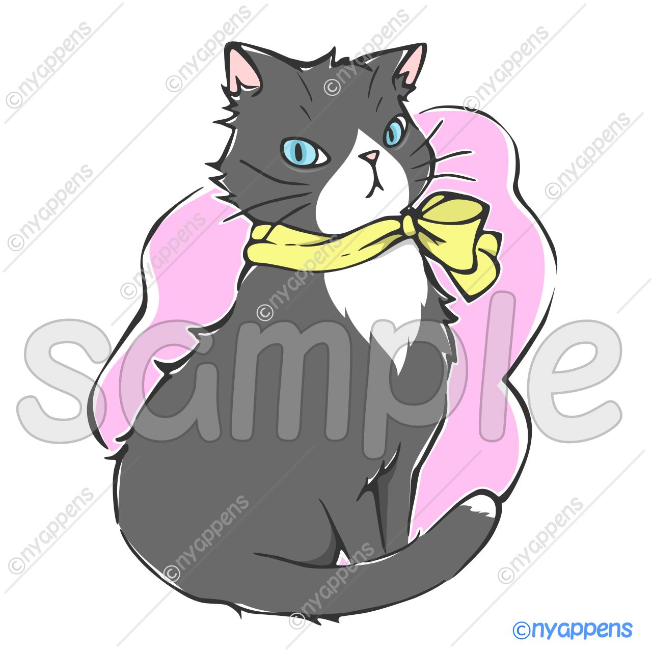 【商用利用OK】ほのぼの手書き猫イラスト<M5>おしゃれ黒猫