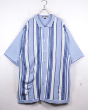 【Caka act2】Stripe Knit Switching Vintage Loose S/S Shirt