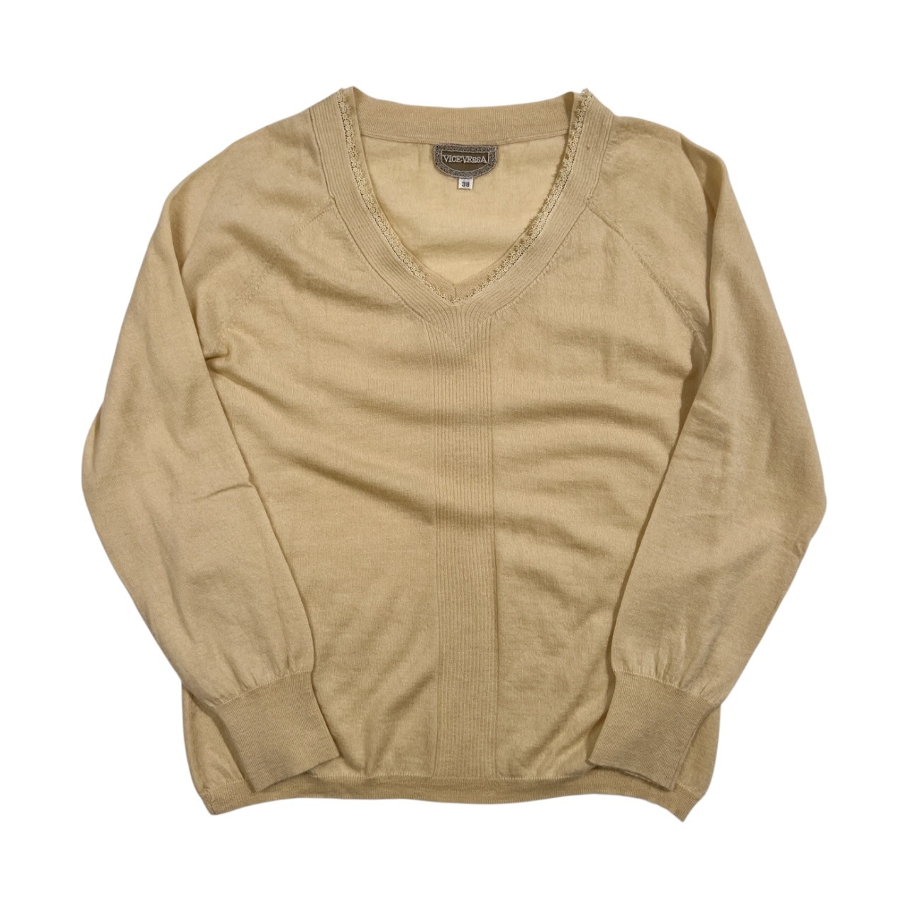 カシミヤ100% VICEVERSA ヴァイスヴァーサ Vネック ニット セーター 38 /イエローベージュ系 レディース