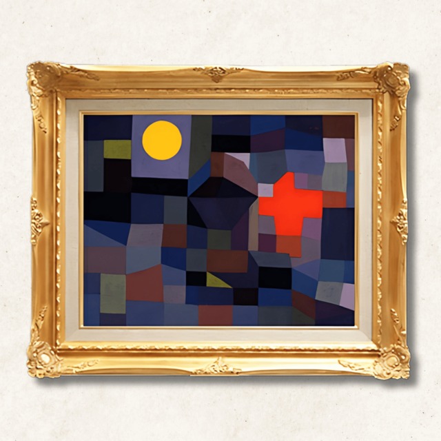 パウル・クレー《満月の火》F6 | 手描き油絵複製画 - 神秘的な夜を描いた幻想的な世界