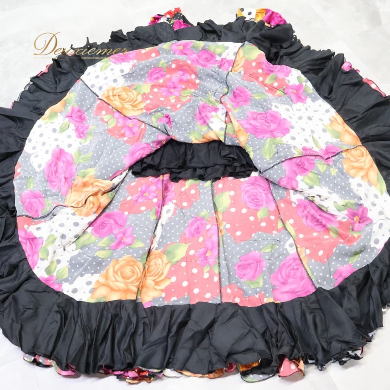 フラメンコ 衣装 prima boutique プリマブティック ドレス ワンピース ブラック系 ピンク系 レッド系 黒 ピンク 赤 紫 光沢 ボランテ フリル ダンス パーティ 発表会 水玉 花柄 総柄 模様 舞台衣装 ダンス衣装