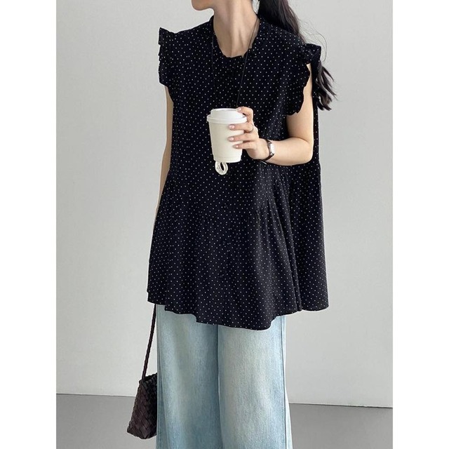 polka dot frill sleeve blouse