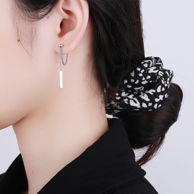 ピアス シルバー925ピアス アクセサリー 長方形 ダブルチェーンピアス