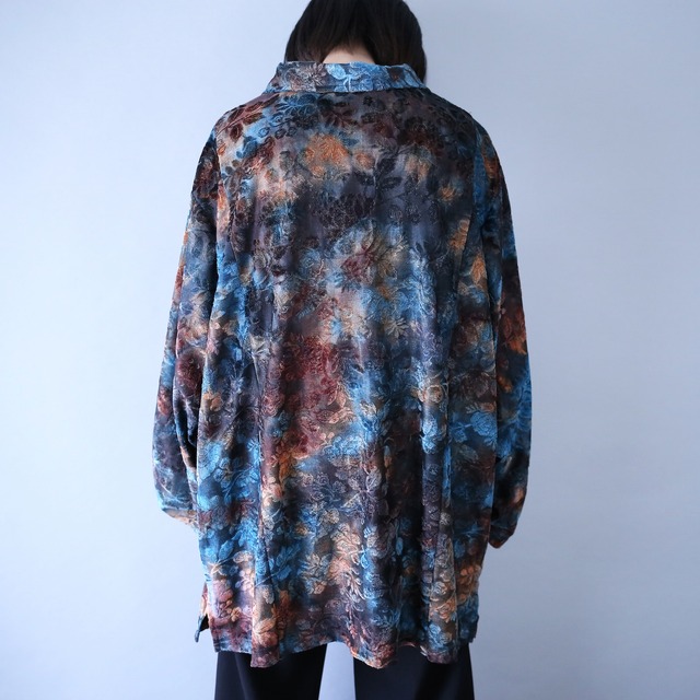 gradation color flower and reef pattern loose silhouette shirt