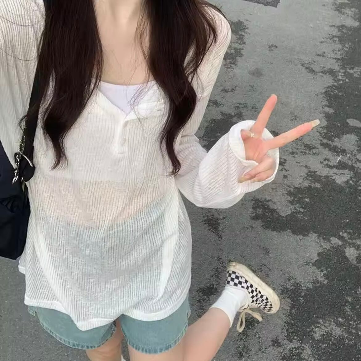 sheer round neck long t-shirt
