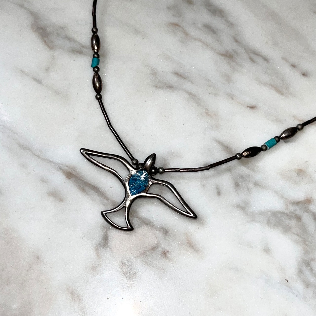 vintage silver choker necklace " bird " set with turquoise