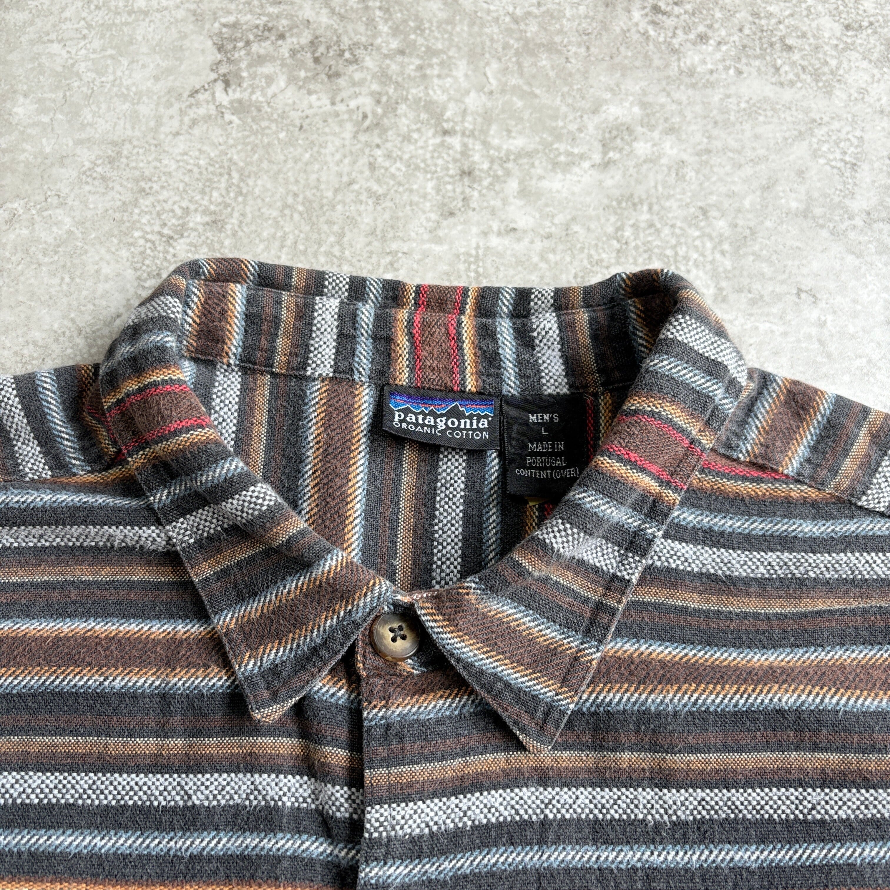 PATAGONIA 90s ルーマニア製 ヘビーフランネルシャツ 黒×金M 90s 1999年製 patagonia Heavy Flannel shirt 【strata black】 | Que