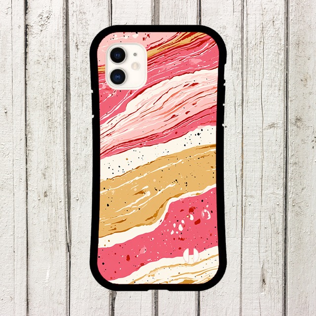 受注生産 iPhoneケース ピンクとベージュの地層マーブル｜紙マーブリング MARB054C