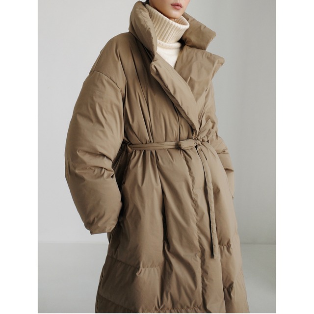 【ラップ風ベルト付きロング丈ダウンジャケット 】P02136