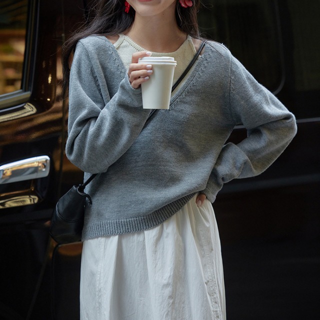 layered-style knit pullover J00009