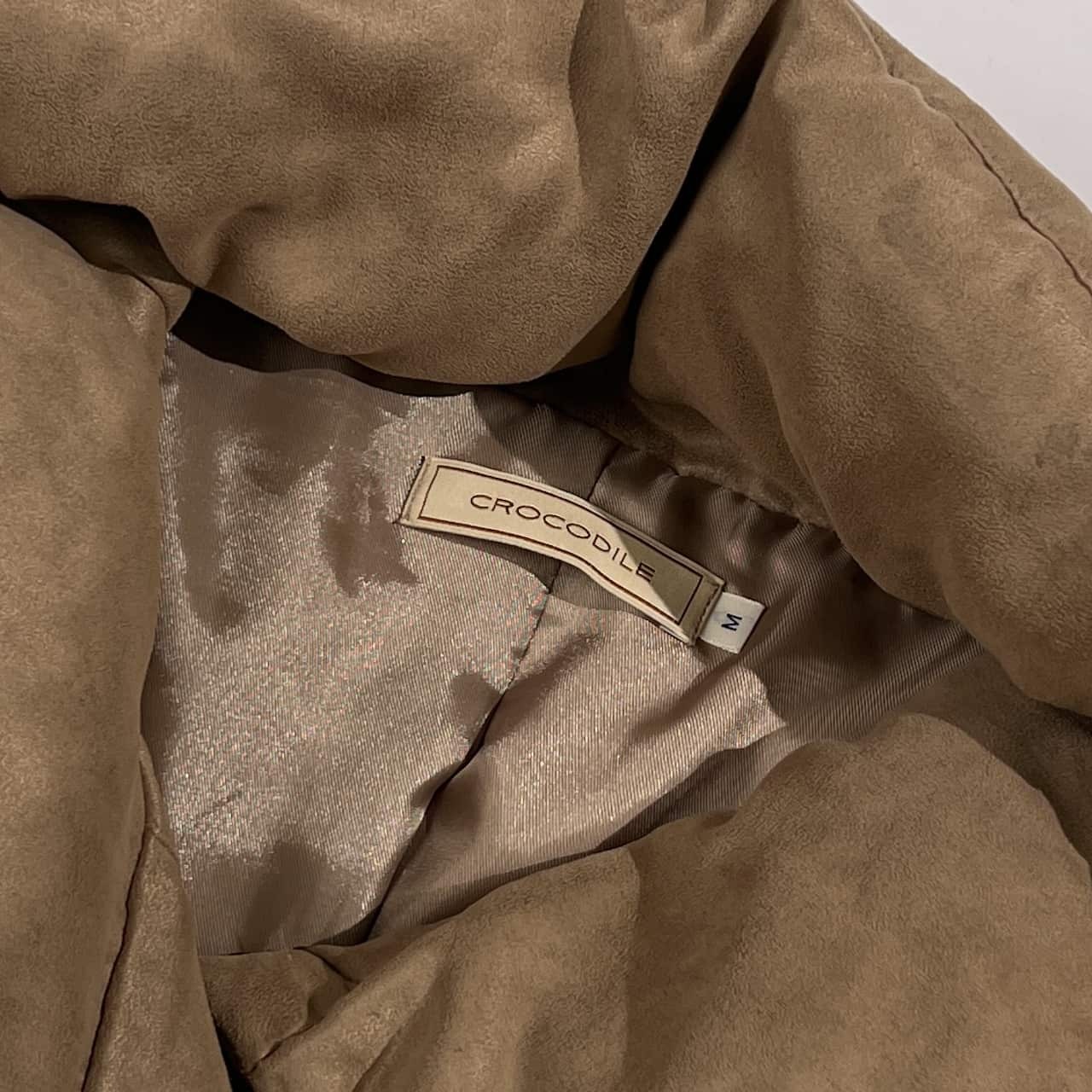 Crocodile クロコダイル スエード風生地 ハイネック ダウンジャケット M/ベージュ系 レディース