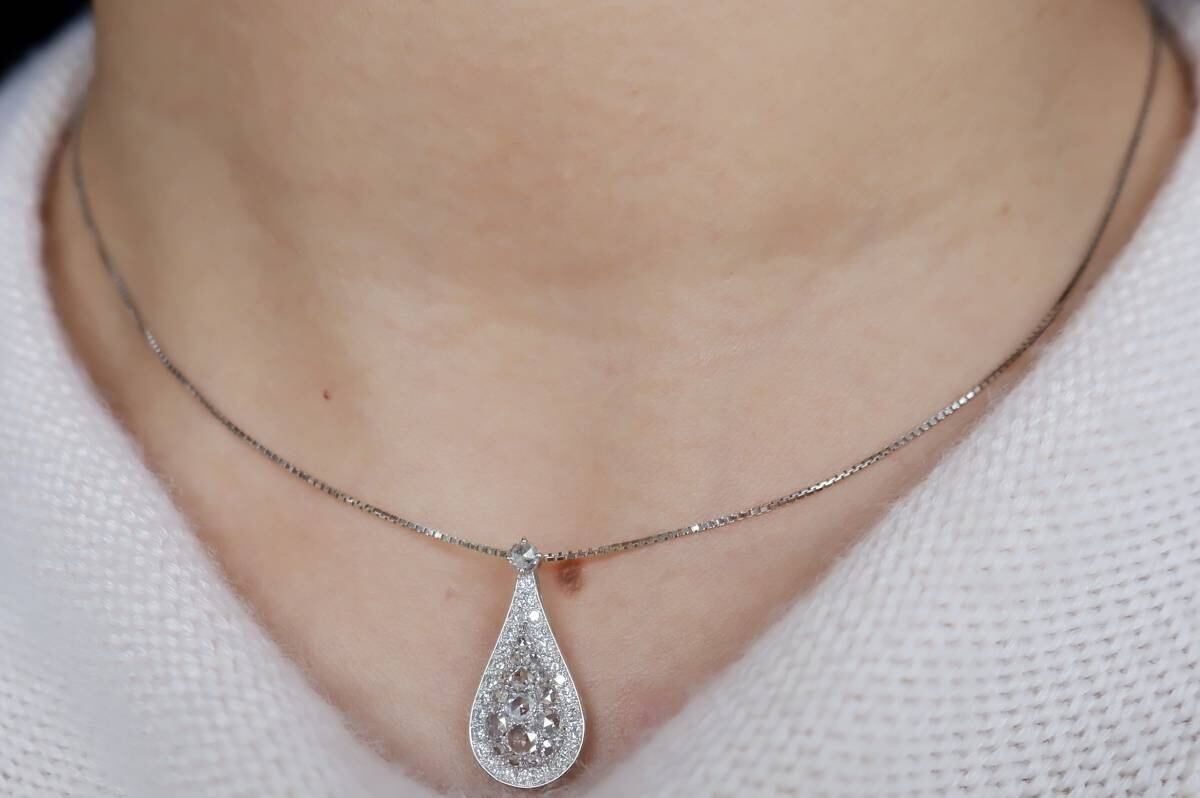K18 WG ローズカット ダイヤモンド 0.90ct ネックレス ラウンド 