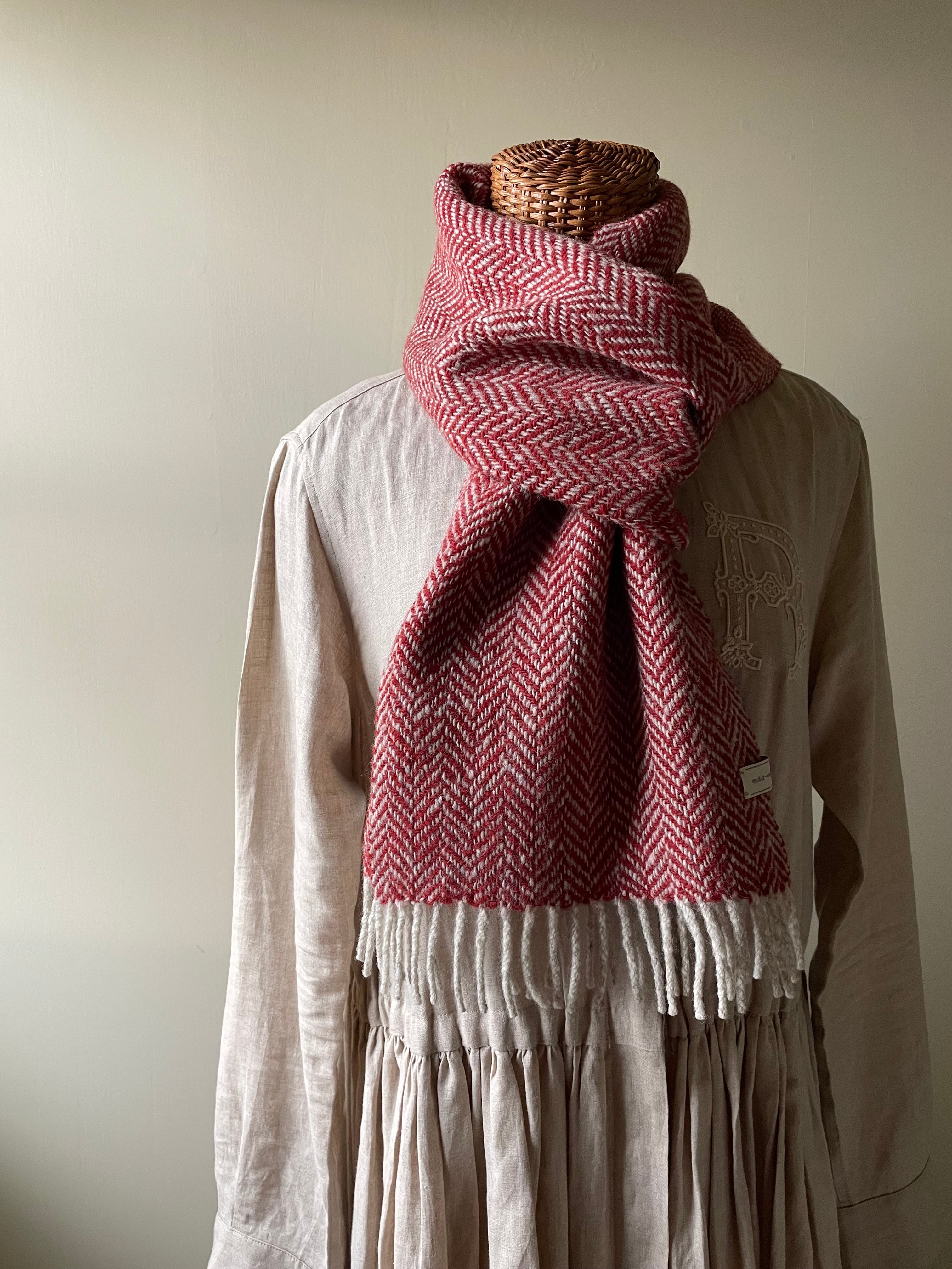 ホームスパンマフラー 赤 杉綾