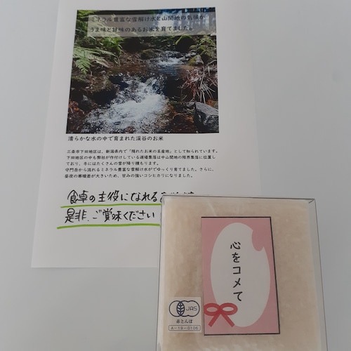 真空パック【有機栽培米 精米 300g(2合)】　R5年産新潟県産コシヒカリ