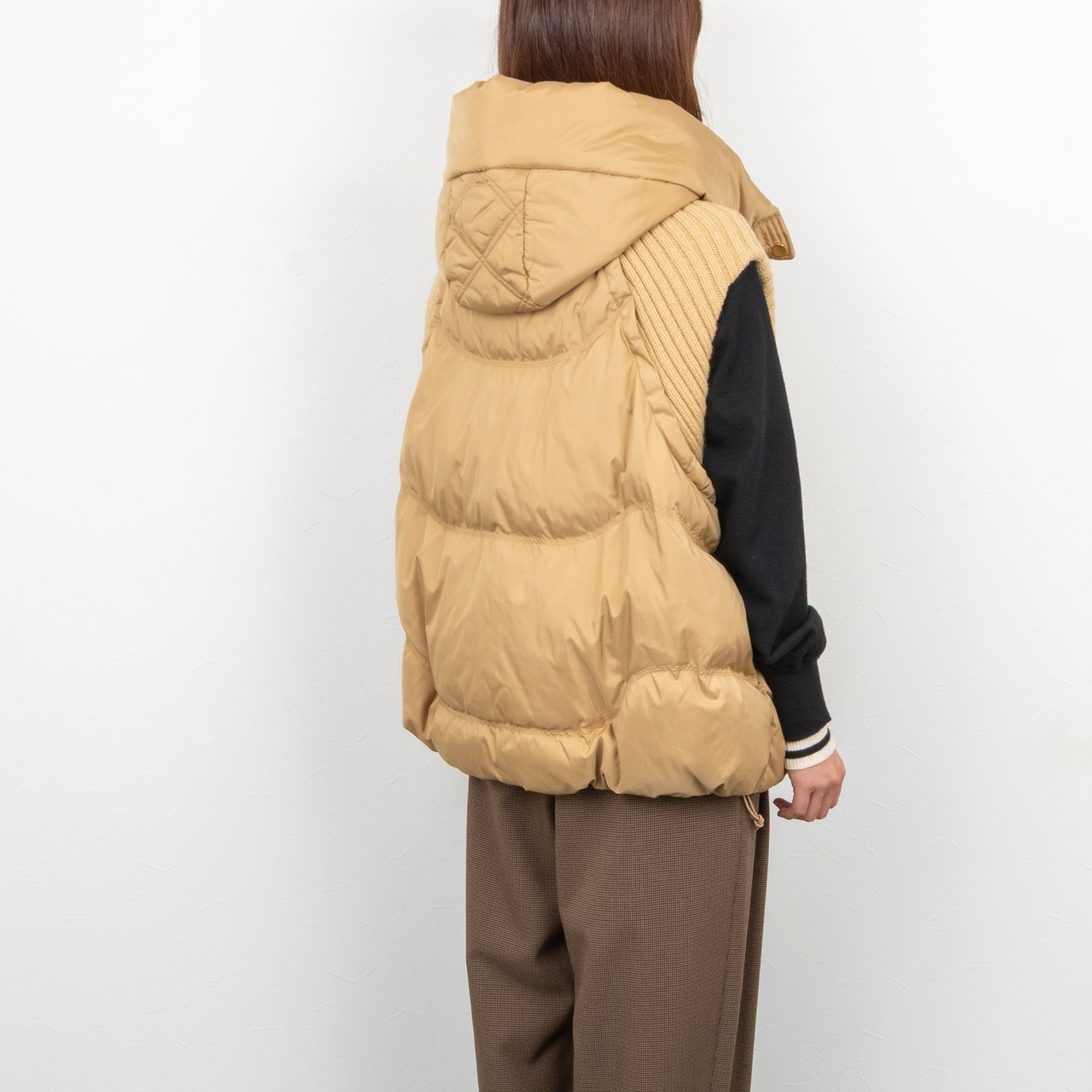 PASSIONE／パシオーネ】ショルダーリブフードダウンベスト（キャメル