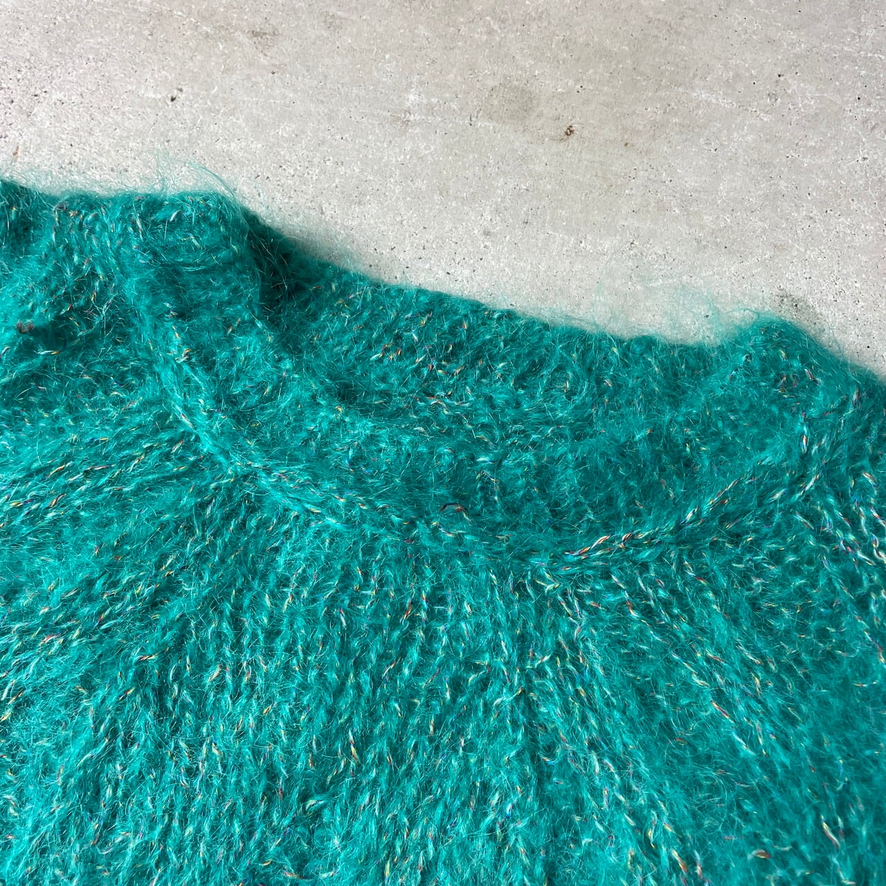 ヴィンテージ　カラフルネップ　エメラルドグリーン　モヘアニット レディース 大人 上品 カラフルネップMIXニットトップス【12月27日20時