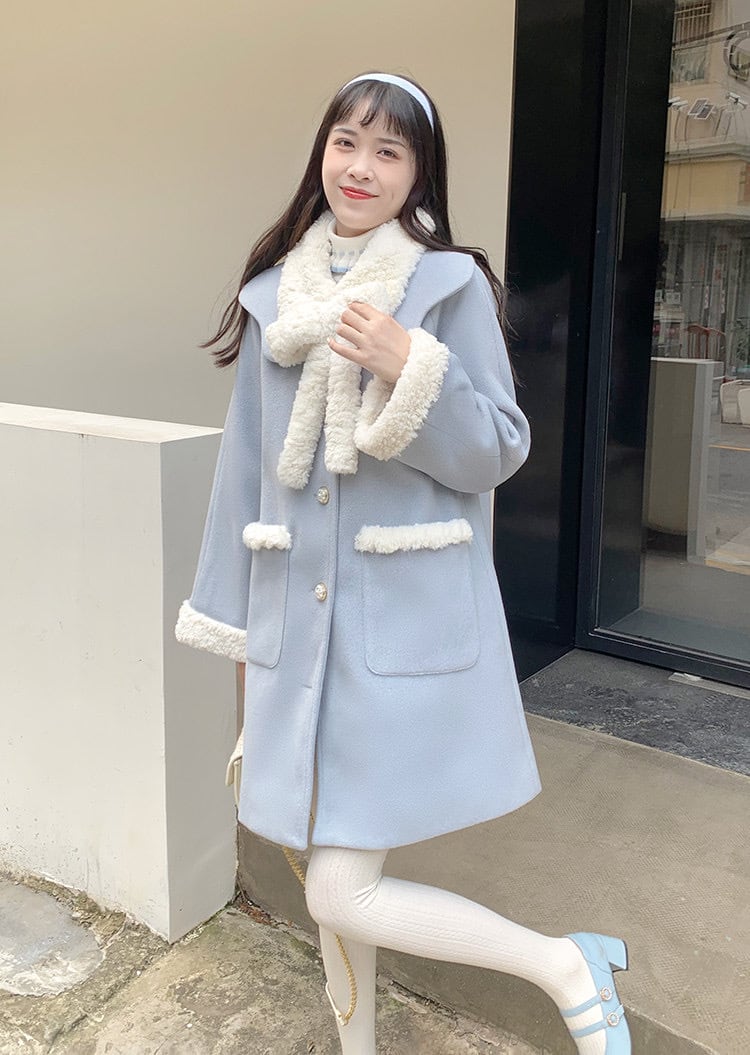 2デザイン】水色 紫 パープル リボン コート アウター ジャケット