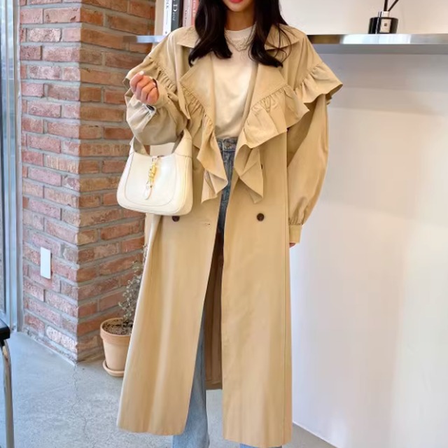 Frill design trench coat A713