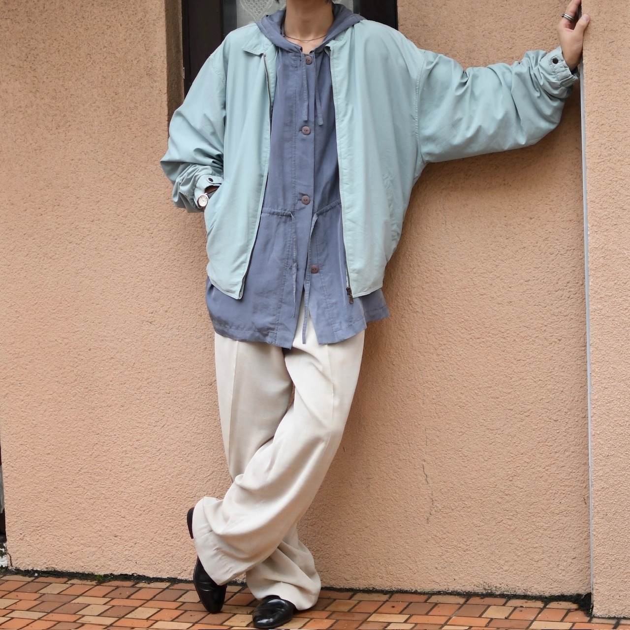 PRONTI rayon blend "杢調" 2tuck slacks