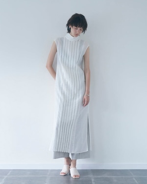 High neck Front tuck Dress (White)