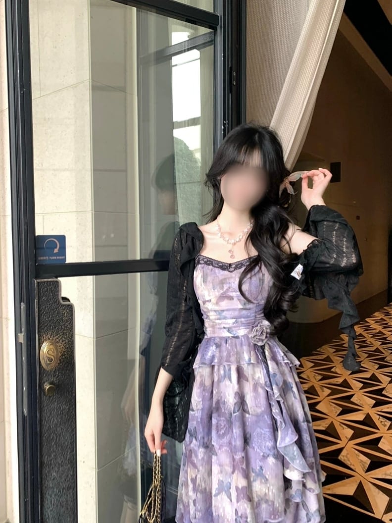 蝶柄ラベンダーキャミワンピース｜細見え×大人可愛いフレアシルエット