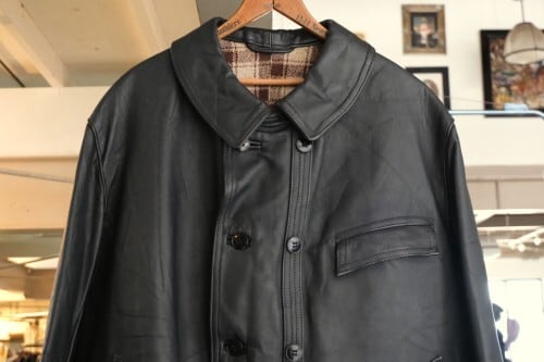 70's French black leather Jacket 