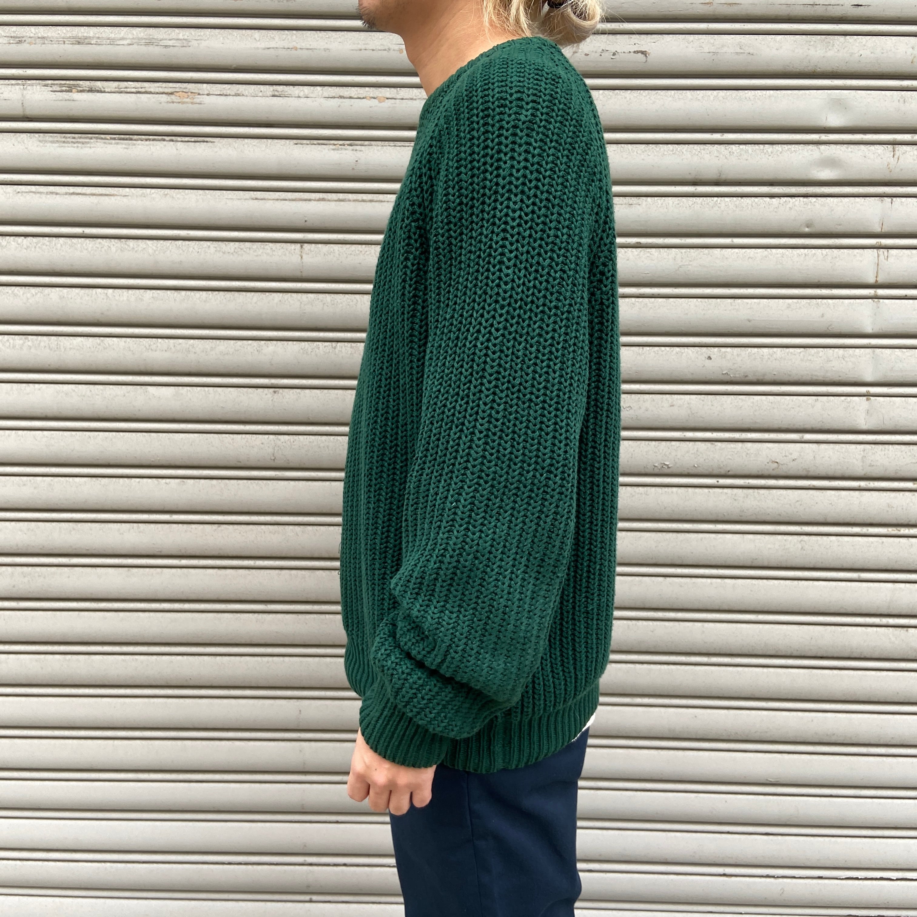 90s GAP オールドギャップ コットンニット リブ編みニット グリーン M