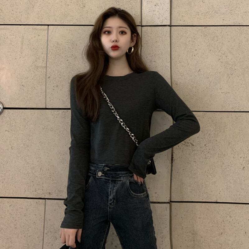 Tシャツ スプリングベーシックソリッド カラー薄手トップス ロング 春物 ソリッドカラー YY-ファッション40461416299