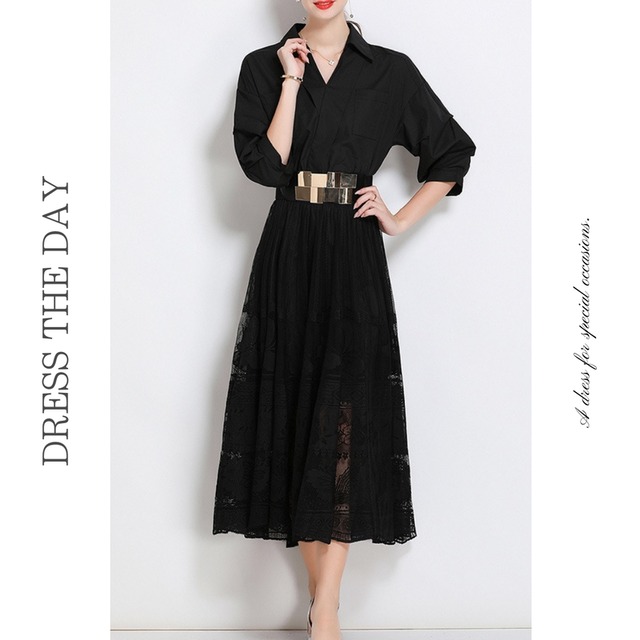 レーススカートカシュクールドレス4色展開 D0120