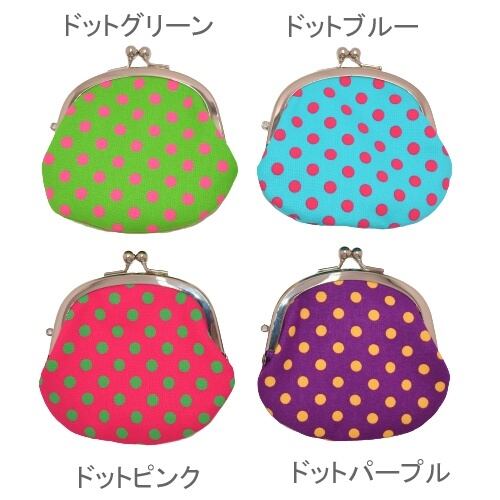 がま口 小銭入れ 丸型 コインケース (ドットピンク) レトロ22種類 財布