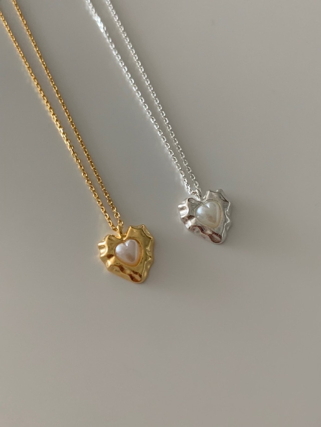 vintage heart pearl necklace  (S925) / 2color