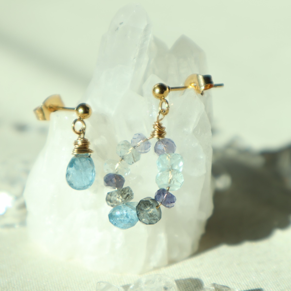 数量限定】アシンメトリーグラデーションピアス イヤリング 天然石 