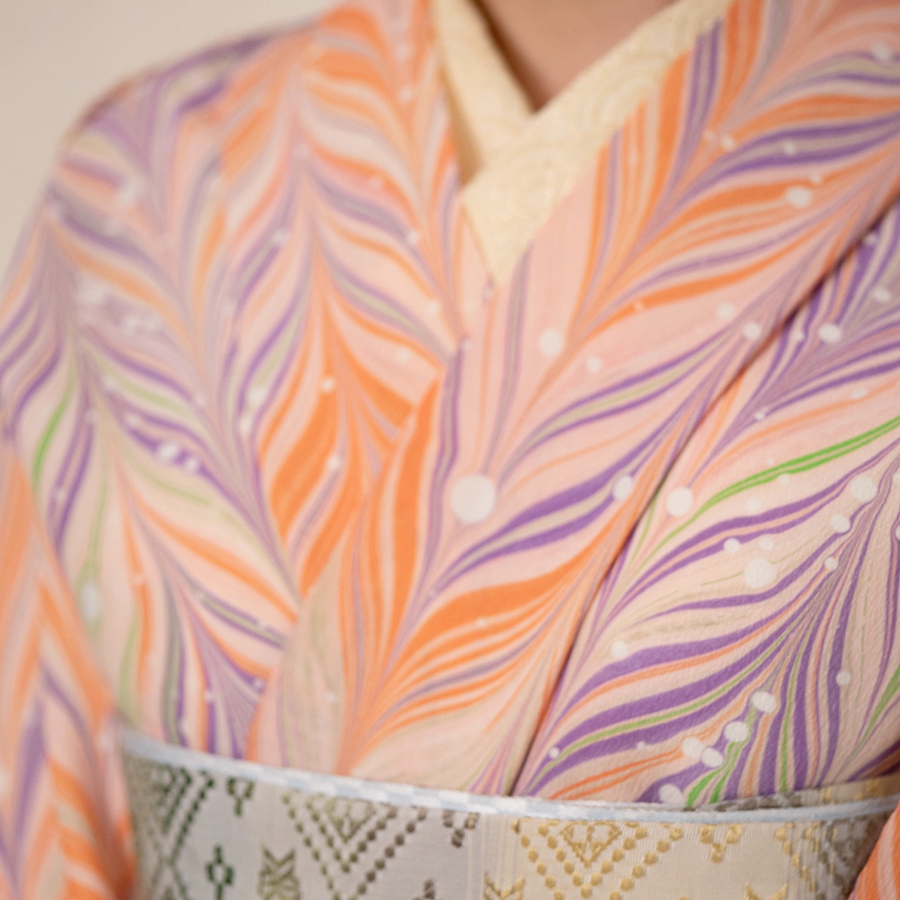 〈Sunset Macaron〉矢羽柄 × ドット〜洗えるきもの(シルジェリー)〜