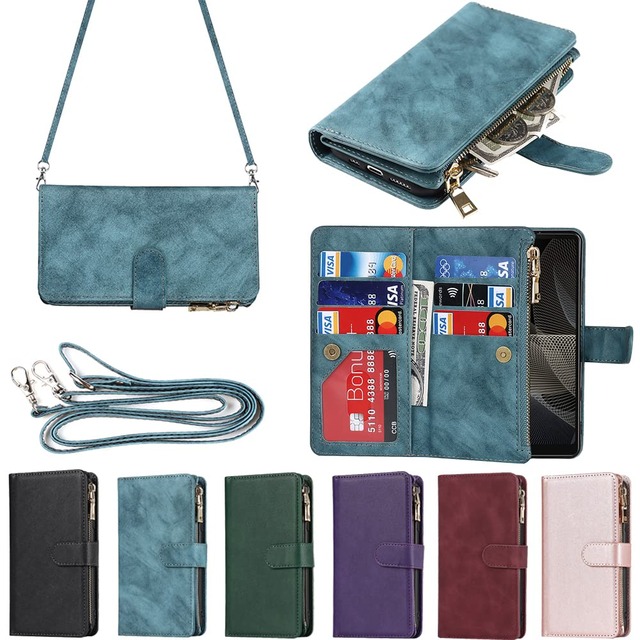 Eastwave for Sony Xperia Ace II SO-41B ケース for Xperia L5 / Ace 2 SO41B 縄掛けケース 手帳型 財布型 ICカード コインポケット ストラップ付き カード 収納 小銭入れ ファスナーポケット付き PUレザー 6色 ブルー