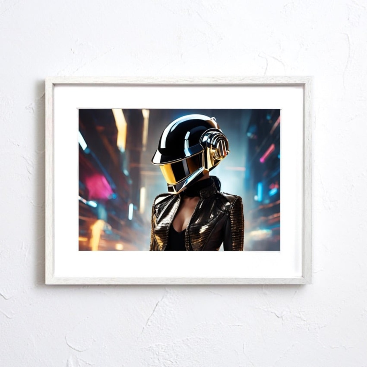 City Rider｜金属ヘルメットとネオン都市が輝く近未来アートポスター｜サイバーパンク好き必見｜A2ポスター