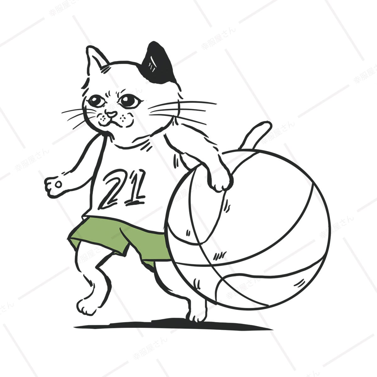 にゃんこ バスケ ドリブル Tシャツ cat53 イラスト 猫 ねこ ネコ ゆるい バスケットボール