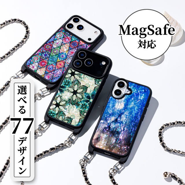 【 スマホショルダー MagSafe対応】天然貝 螺鈿アート シェル ｜18pro / 18promax / iPhone 17 / 17pro / 17promax / 対応