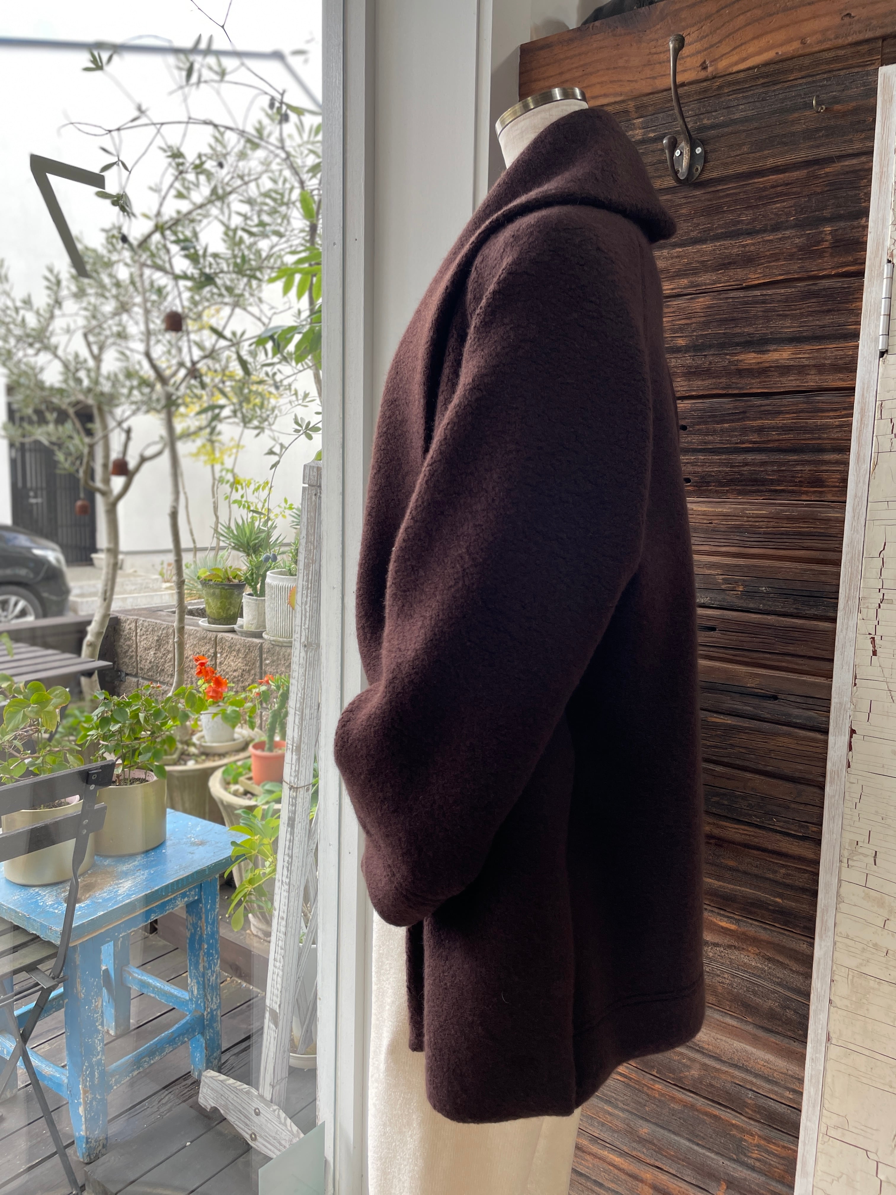 カシミヤウール ショールカラーコート ショート丈 by 深喜毛織