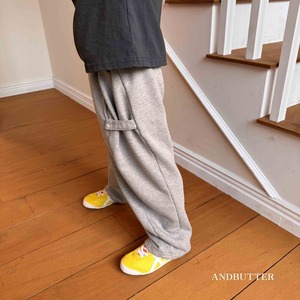 【and butter】ボタンワイドスウェットパンツ グレー 130cm