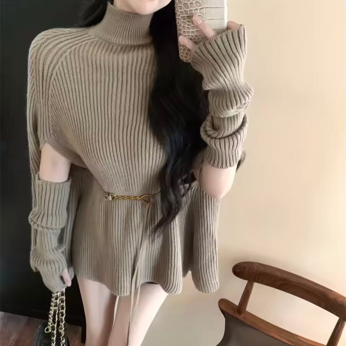 arm warmer rib knit poncho