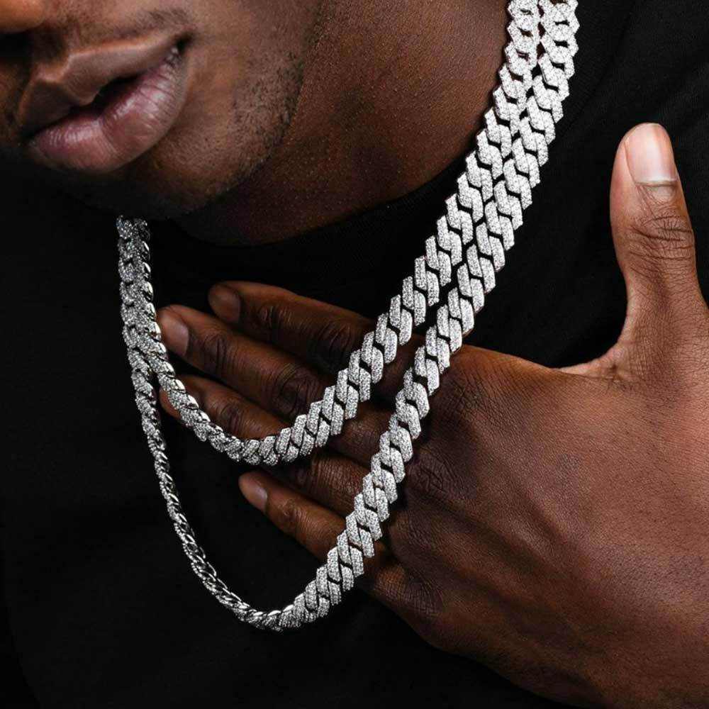 s925 Iced Out Prong Chain Necklace 【14mm】 | Glitter s925 Iced Out Prong Chain Necklace 【14mm】 | Glitter