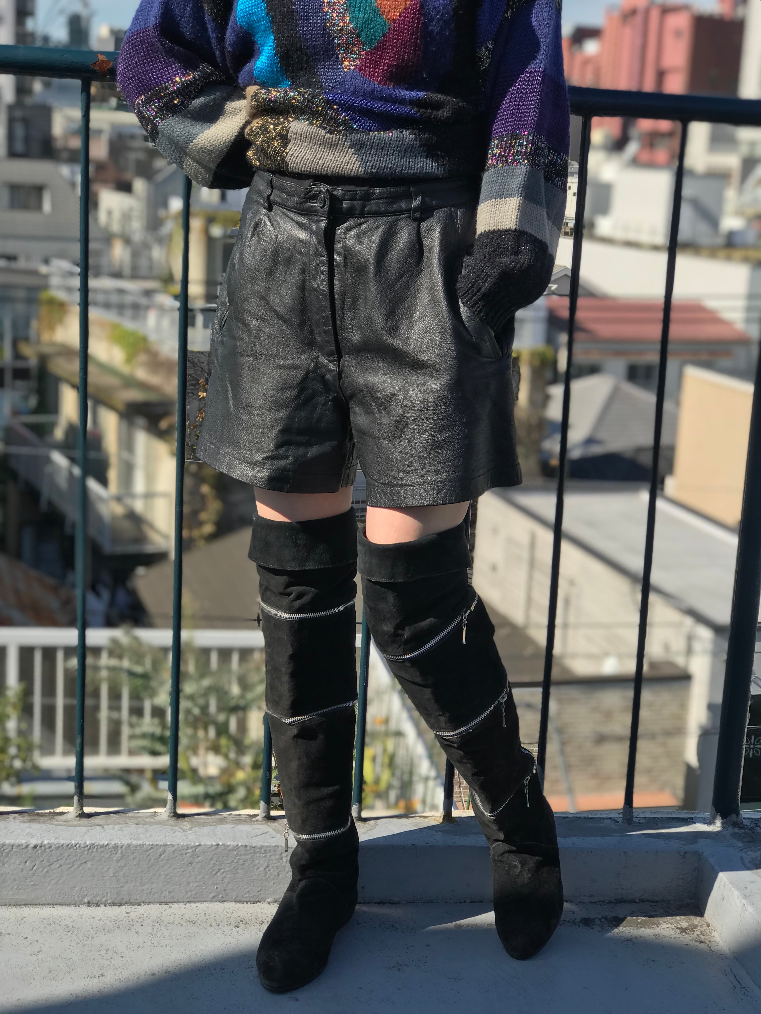 Vintage black leather short pants ( ヴィンテージ ブラック レザー ショート パンツ )