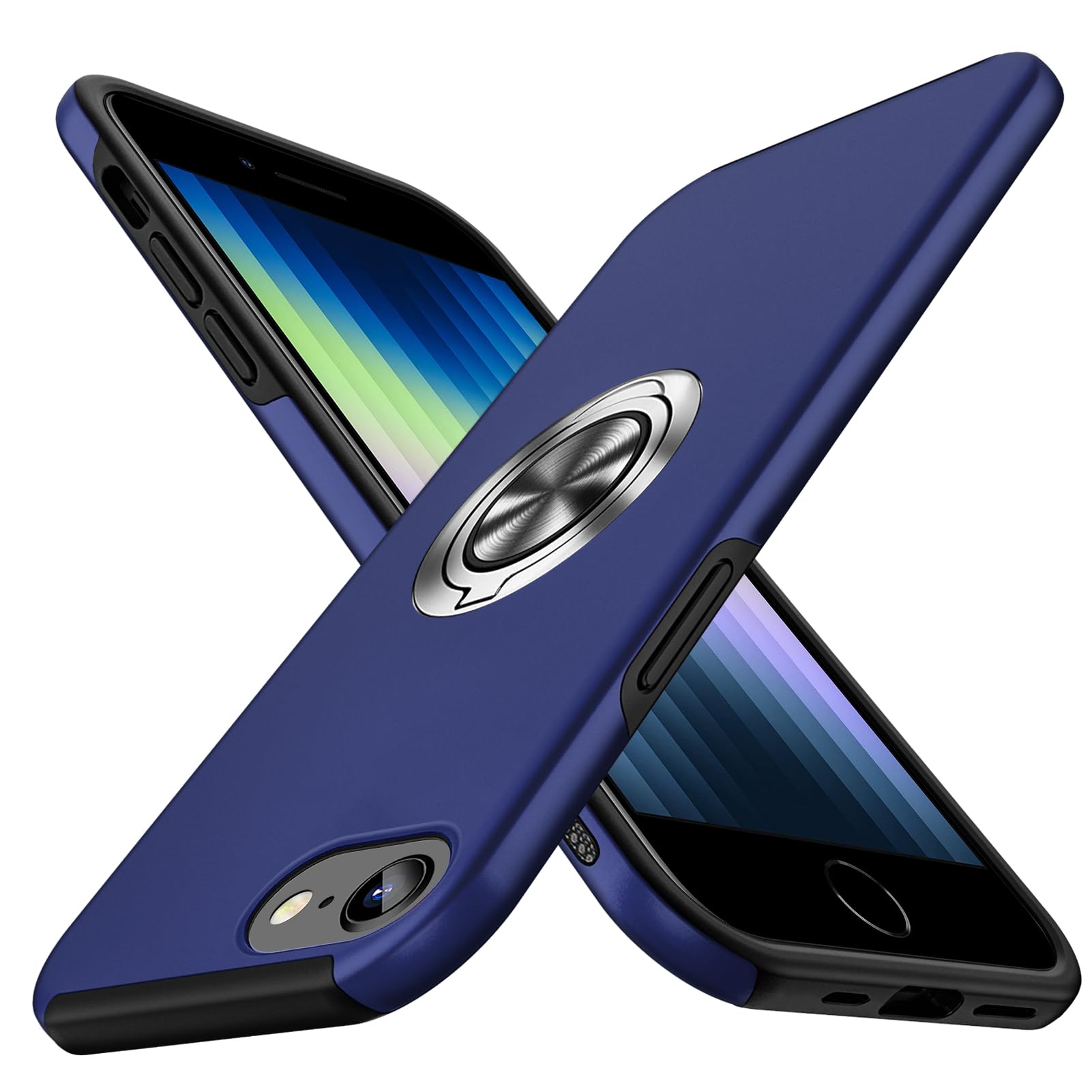 WYEPXOL 対応iPhone SE3/SE2/8/7 用ケース リング付き 耐衝撃 tpu pc 二重構造 一体型スマホカバー