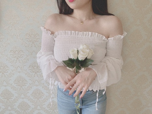 Chiffon-off shoulder tops~white~