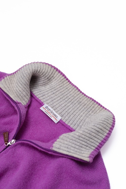 "Gran Sasso" Ultrafine Merino & Cashmere Half-Zip Knit with Contrast Collar (Made in Italy)