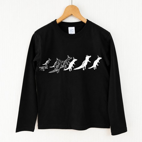 ワニ行進 長袖Tシャツ（選べる3色）｜手刷り 大人可愛い動物イラスト